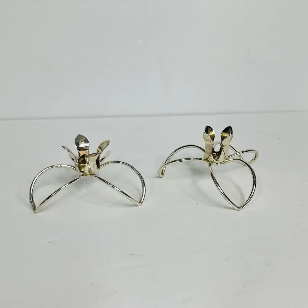 mcm minimalist set of 2‎ slim candle holders silver tone flowers